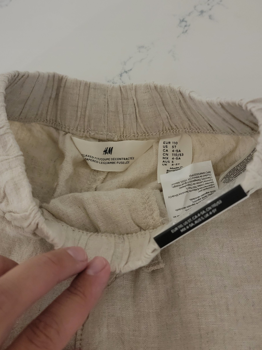 H&M Beige Linen Blend Elastic Waist Pants